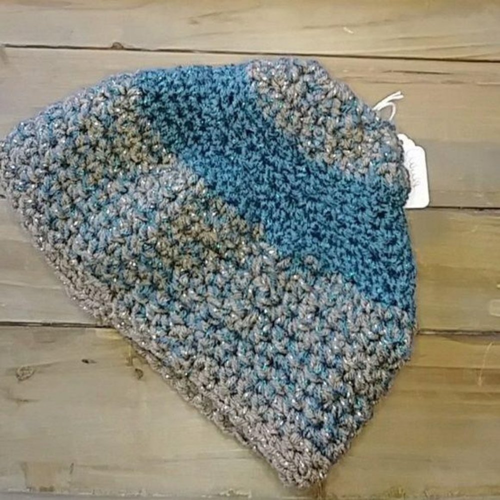Messy Bun Hat Turquoise Brown Silver Womens NWT